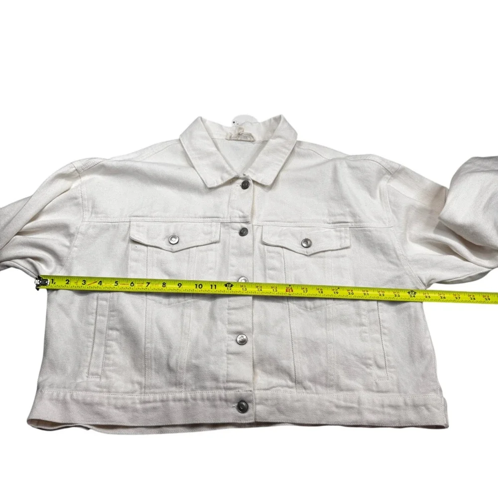 Peach Love California Bride Denim Jacket Womens L White Sequin Fringe Cropped - Picture 7 of 11